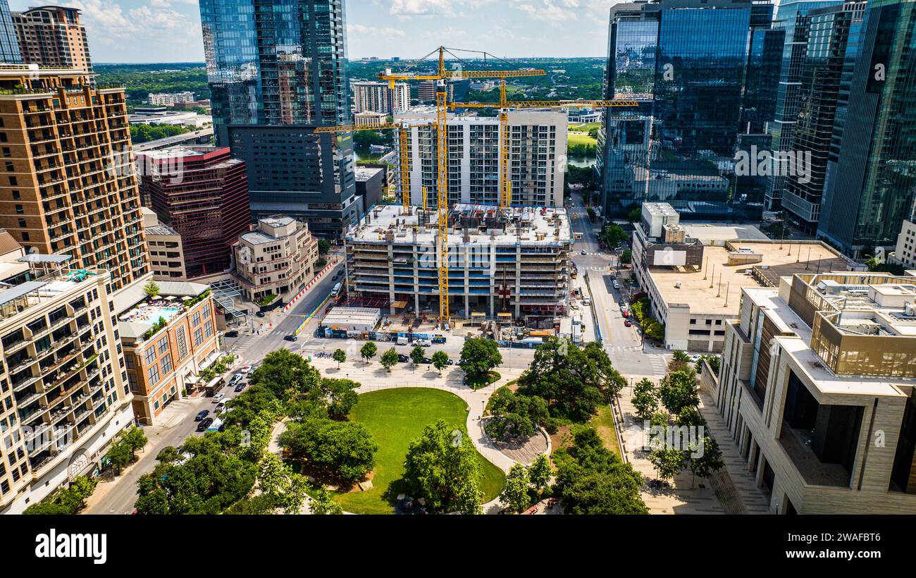 Un chantier de construction animé dans le centre-ville d'Austin. Texas, États-Unis Banque D'Images