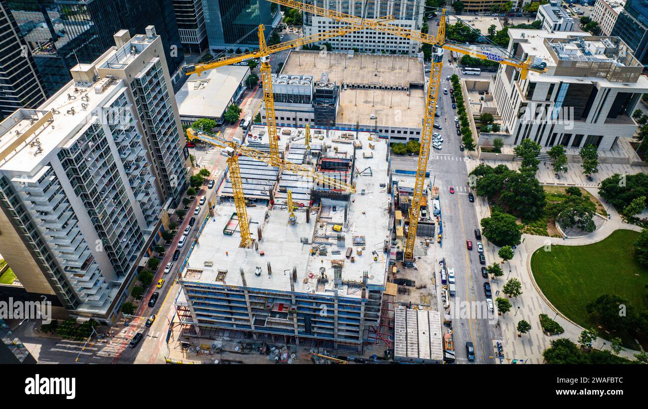 Un chantier de construction animé dans le centre-ville d'Austin. Texas, États-Unis Banque D'Images