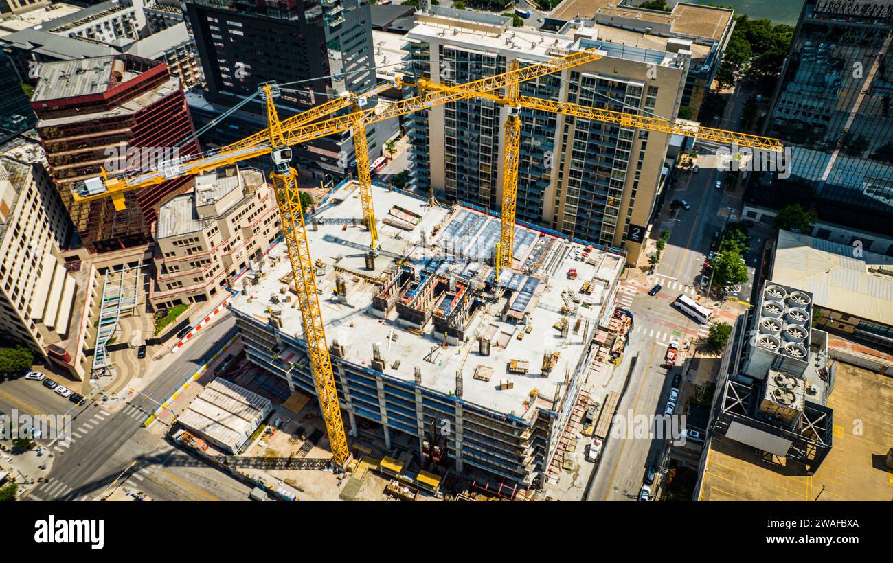 Un chantier de construction animé dans le centre-ville d'Austin. Texas, États-Unis Banque D'Images