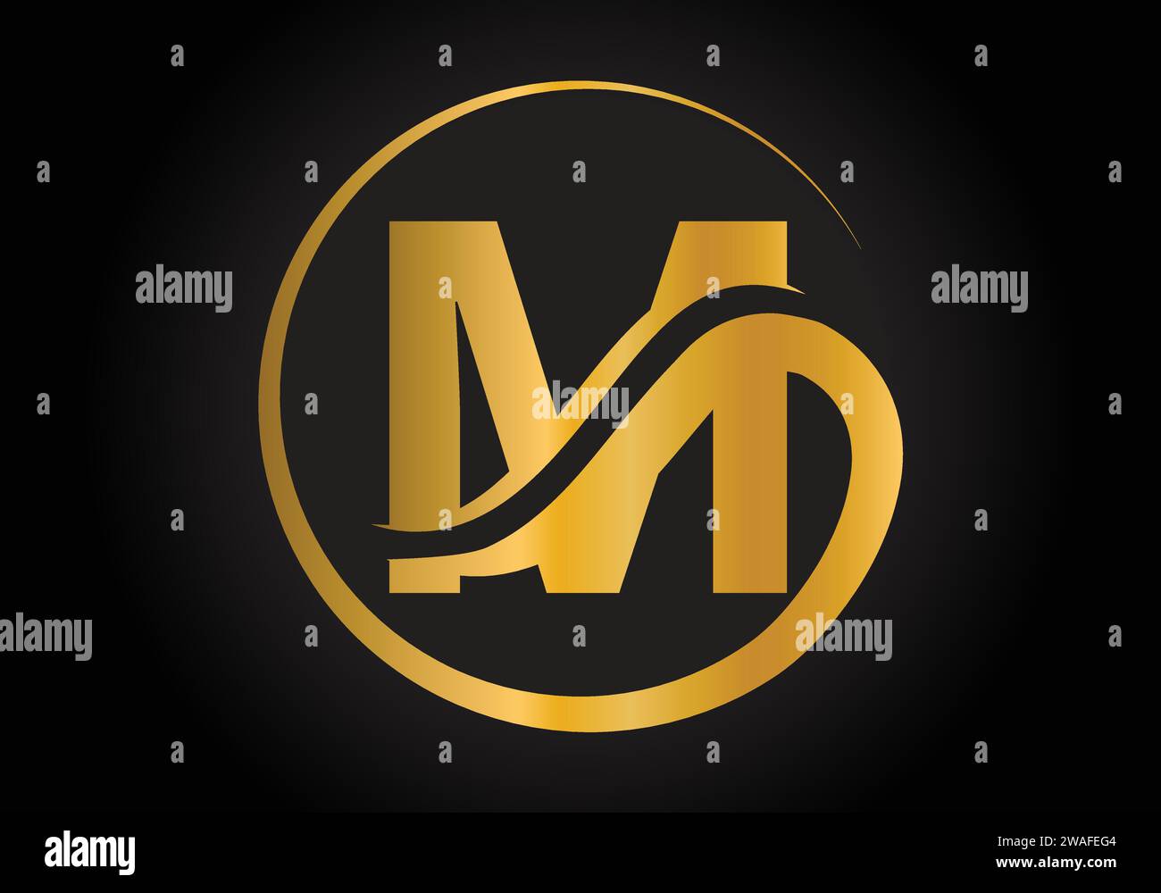Logo de lettre M avec couleur de luxe d'or et modèle de vecteur de conception de monogramme. Illustration de Vecteur