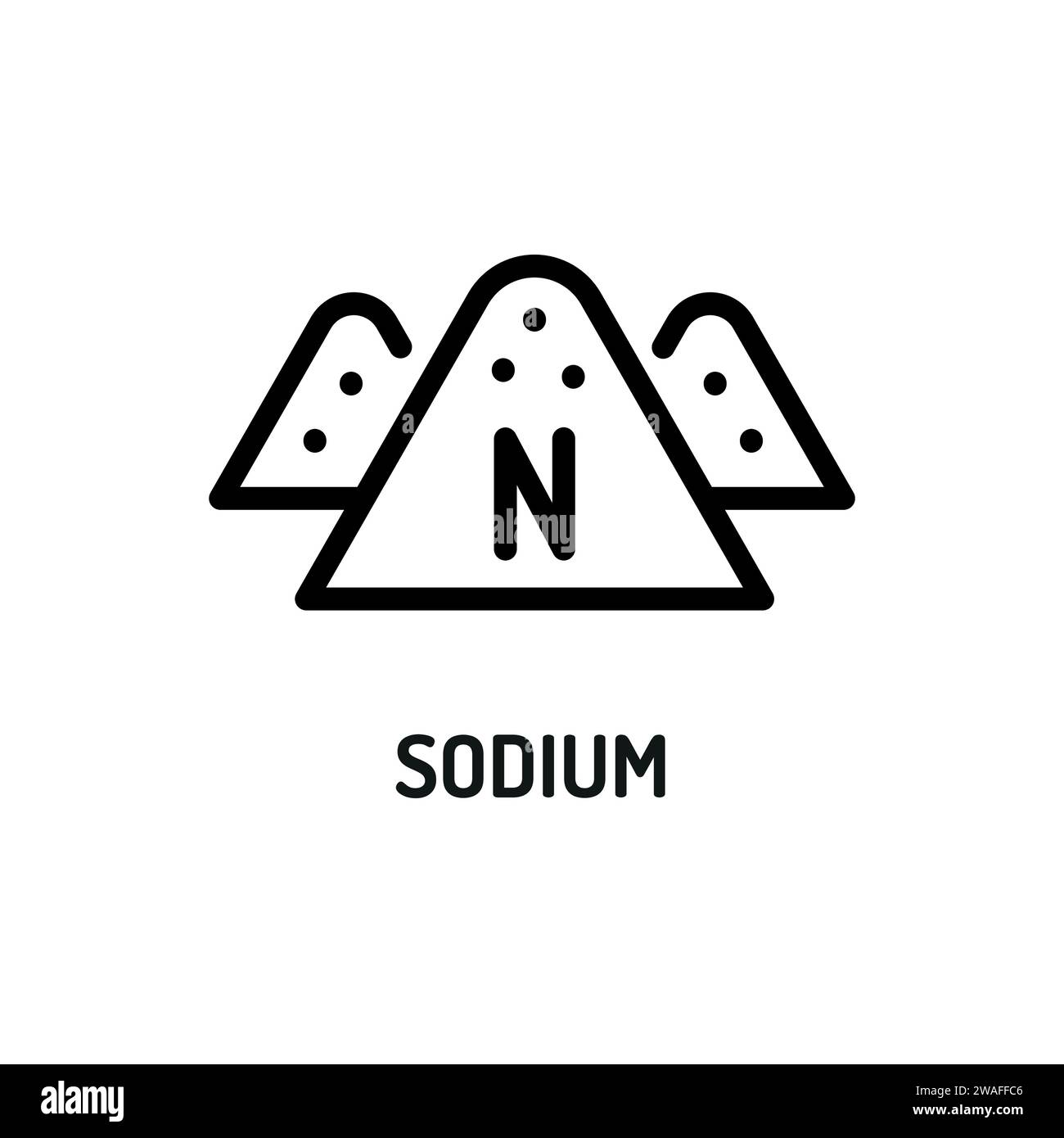Icône noire de la ligne sodium. Faits nutritionnels. Ensemble de sucre blanc avec des piles et des cubes. Illustration de Vecteur