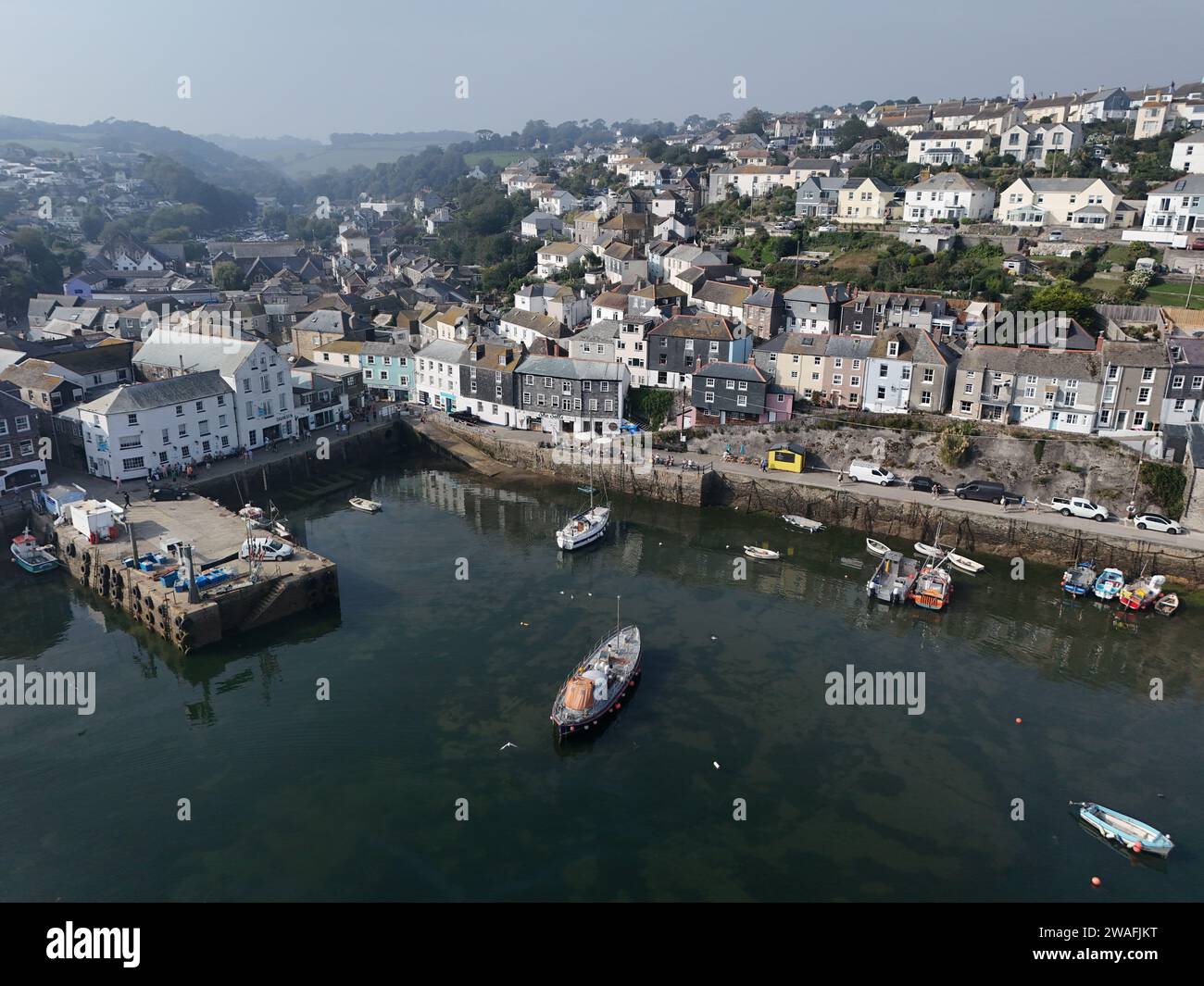 Mevagissey village de pêcheurs Cornwall drone, aérien Banque D'Images