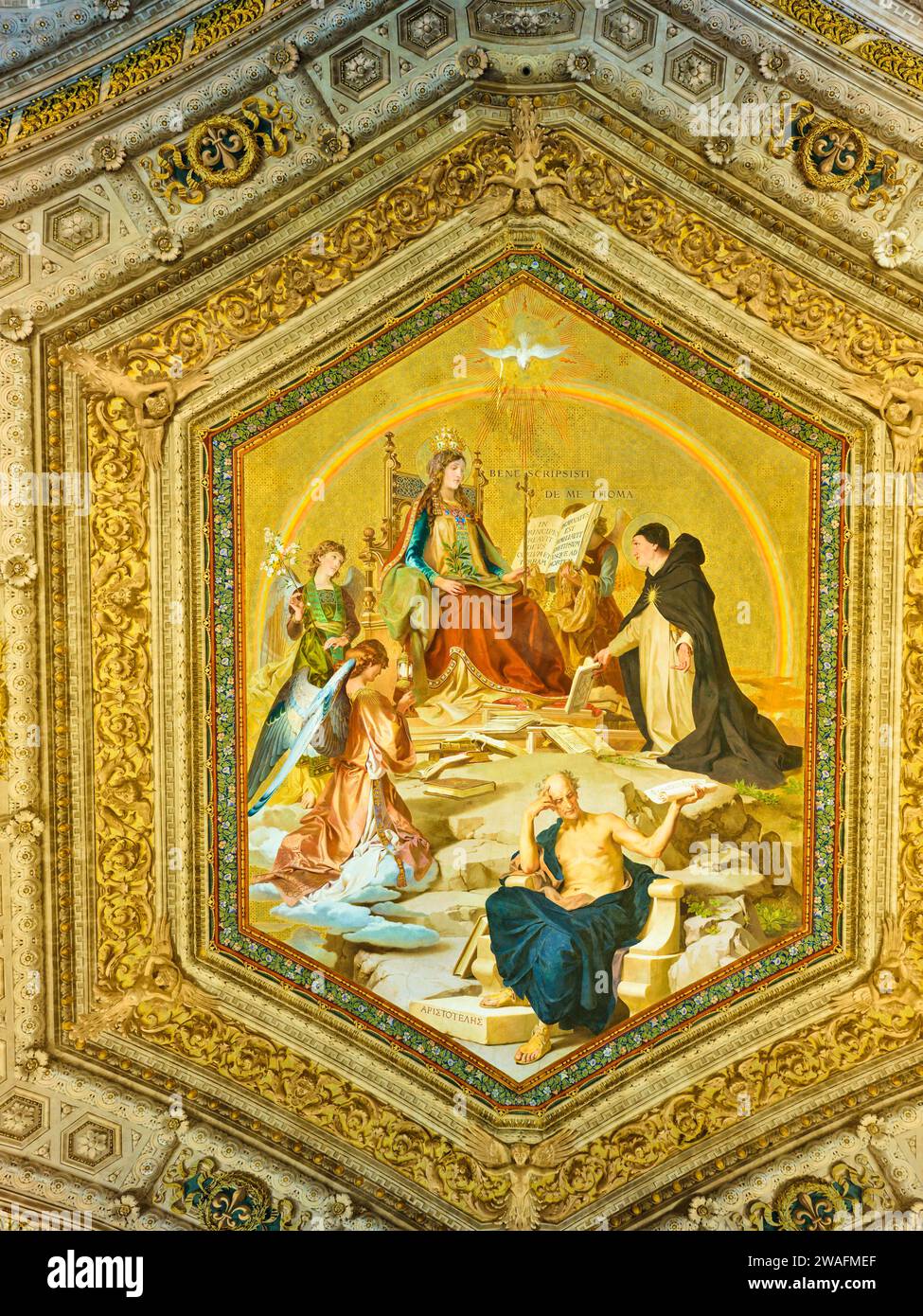 Peinture au plafond, célébration de Thomas d'Aquin, Musée du Vatican, Cité du Vatican, Rome, Italie. Banque D'Images