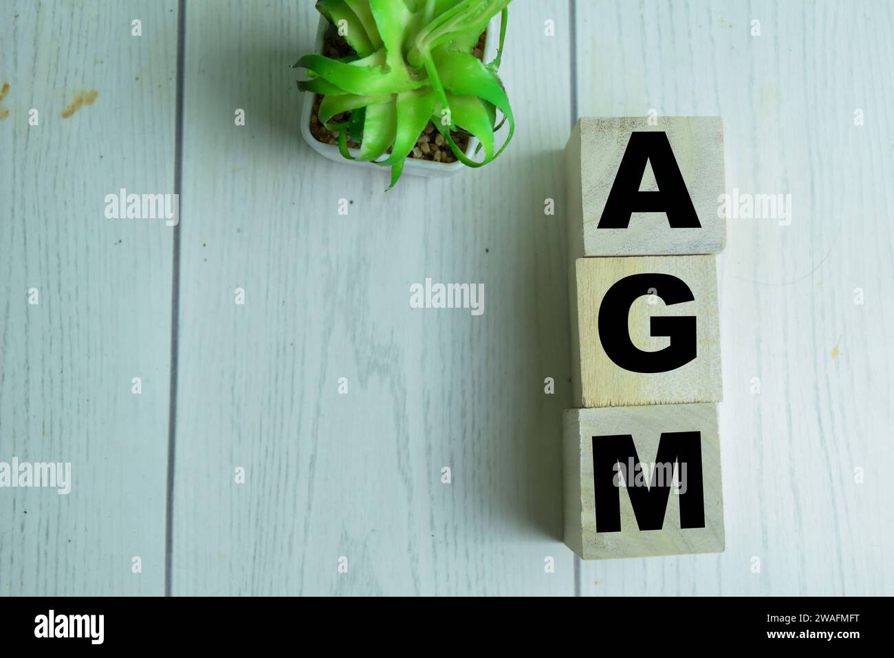 Concept des cubes en bois avec le mot AGM sur fond en bois. Banque D'Images