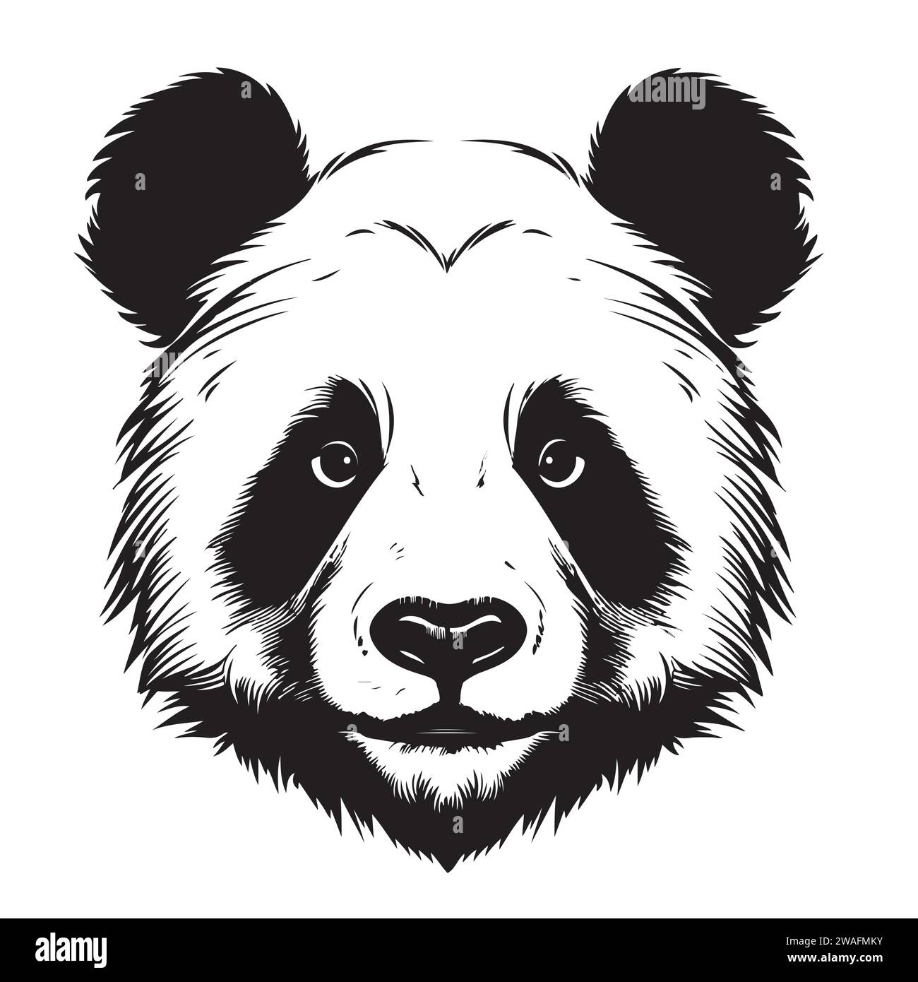 La tête de Panda est symétrique regarde à droite, esquissez des graphiques vectoriels dessin en noir et blanc Illustration de Vecteur