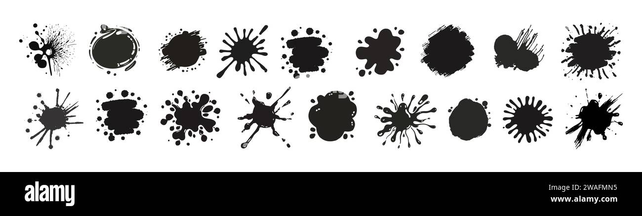 Jeu de vecteurs de gouttes d'encre, de buvards, d'éclaboussures isolé. Illustration de Vecteur