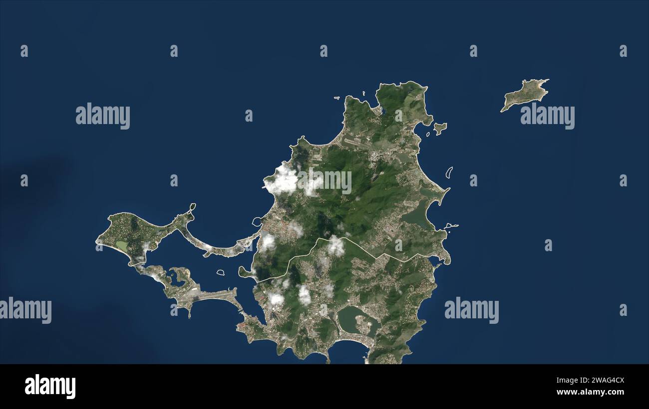 Saint Martin a décrit sur une carte satellite à basse résolution Banque D'Images