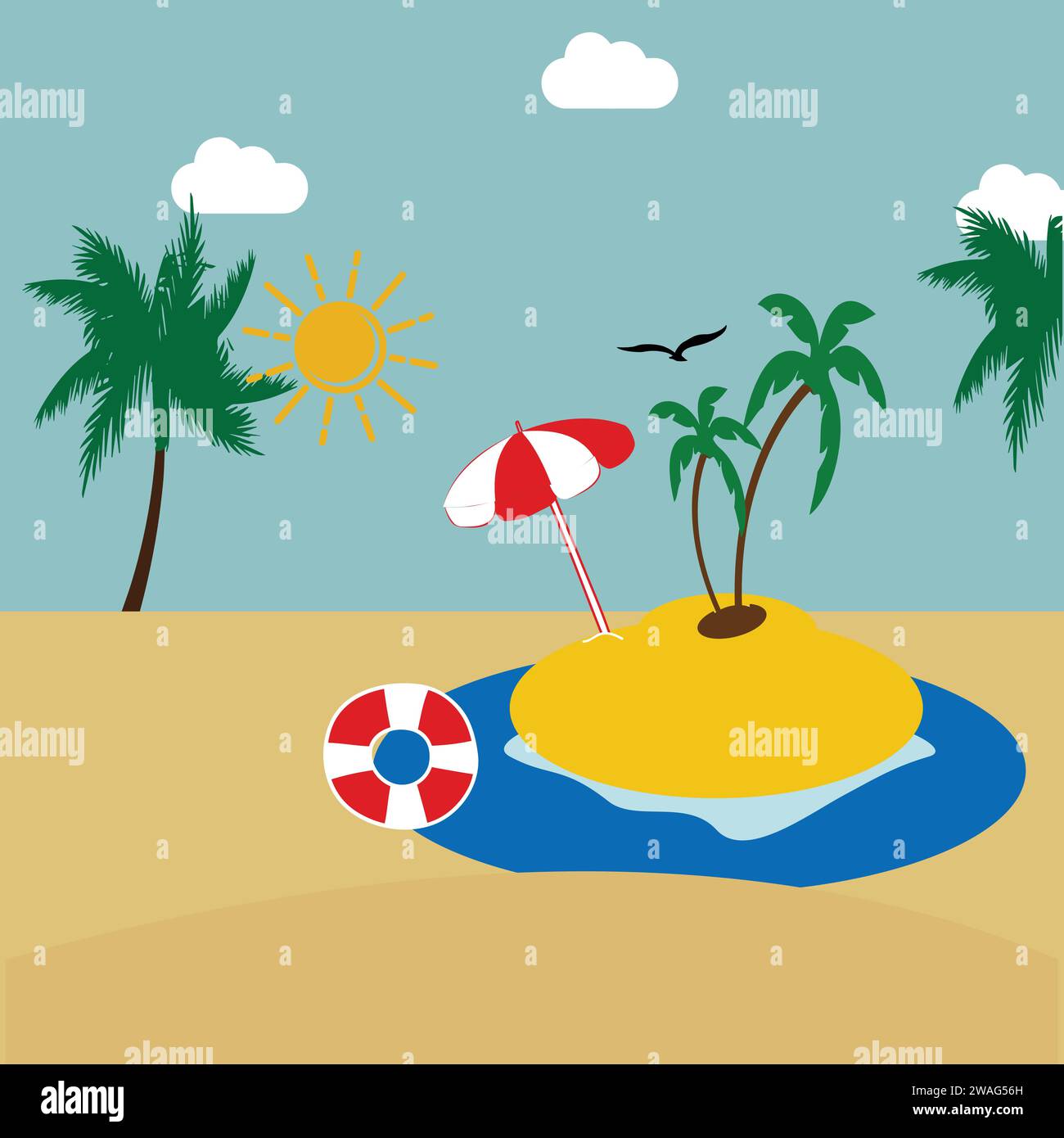 Podium de thème de vacances à la plage de vacances d'été avec des éléments de plage d'été. illustration vectorielle voyage thématique vecteur de fond de plage tropicale. Illustration de Vecteur