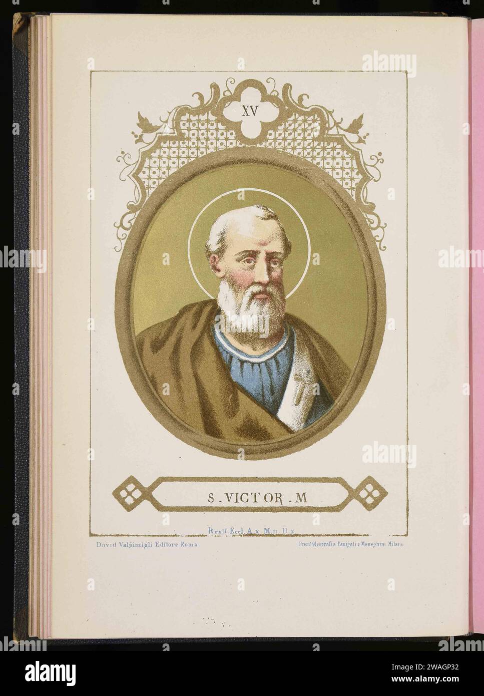 Une illustration de 1879 du pape Victor Ier, qui fut pontife de AD189 à AD199. Il fut le quatorzième pape et, né en Afrique du Nord occupée par les Romains, fut le premier pape berbère et le premier non-européen. Banque D'Images