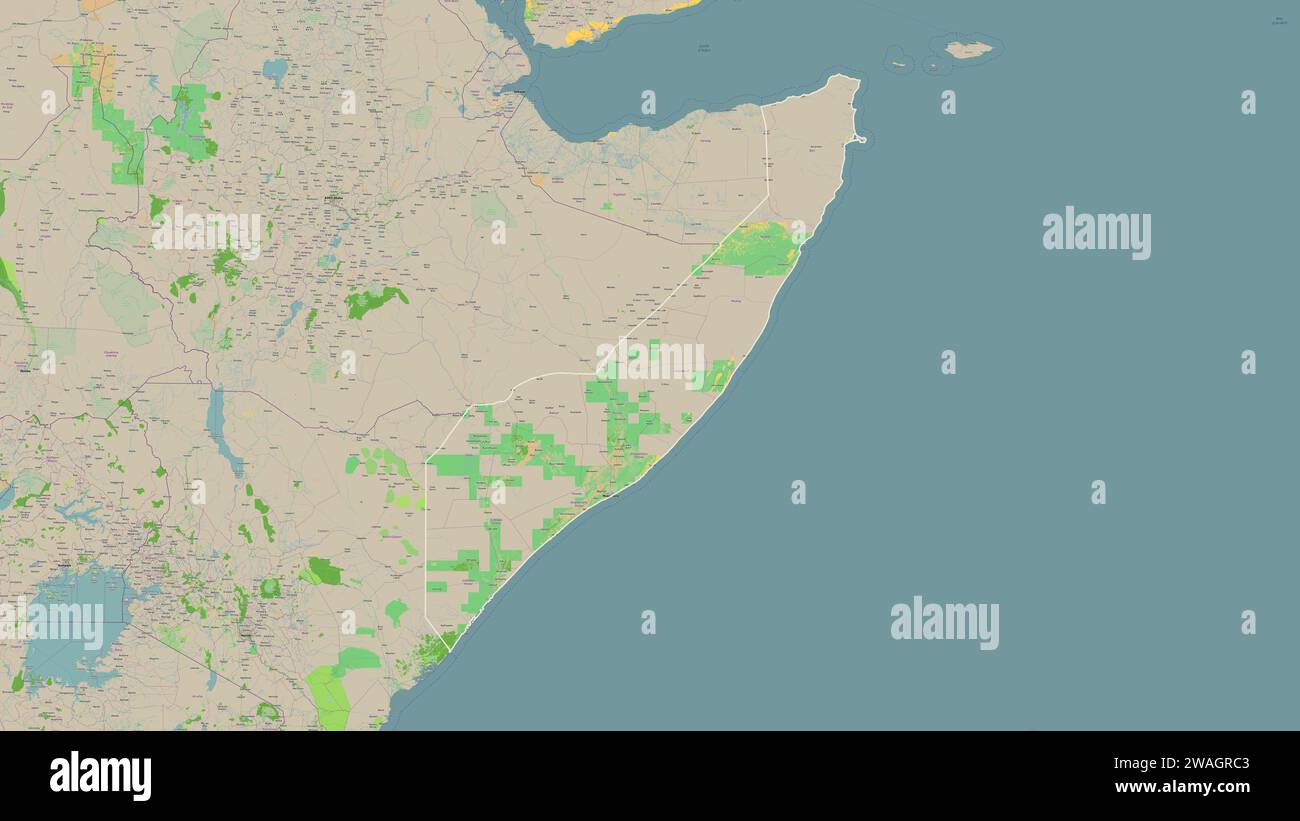 Somalia Mainland décrit sur une carte topographique de style OSM France Banque D'Images