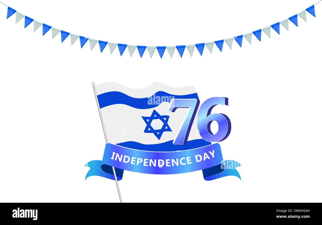Jour de l'indépendance d'Israël. Bannière avec drapeau isolé sur blanc. Illustration de Vecteur