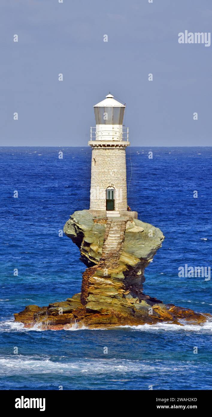Phare à Hora Andros , Grèce, Cyclades, Andros Banque D'Images