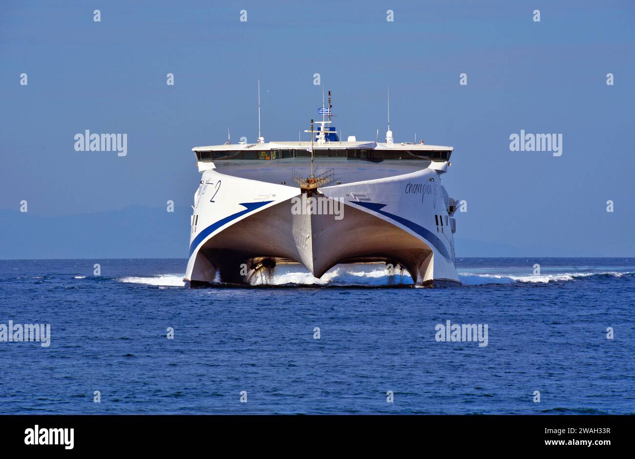Ferry rapide sur la mer Méditerranée, Grèce, Cyclades, Mykonos Banque D'Images