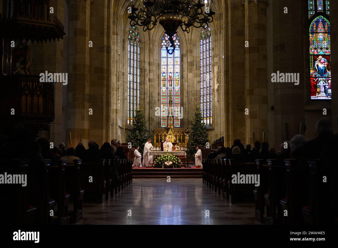Messe célébrée par Jozef Haľko, évêque auxiliaire, dans la cathédrale Saint-Martin (Katedrála svätého Martina) à Bratislava, Slovaquie. Banque D'Images