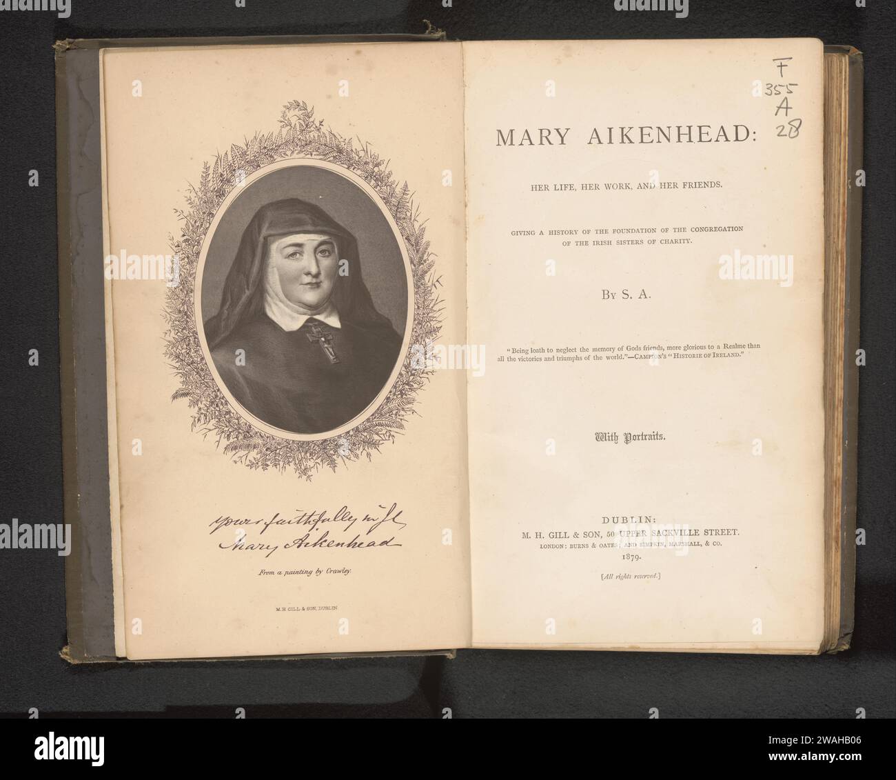 Mary Aikenhead : Her Life, her work, and her friends, Sarah Atkinson, 1879 éditeur de livre : Dublinpublisher : Londonpublisher : London paper. carton. impression en lin (matériel) / impression carbone Banque D'Images