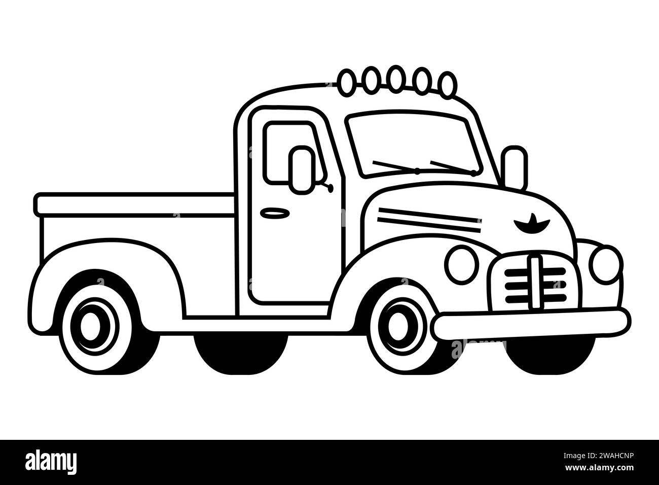 Vieux camion américain sur un fond blanc. illustration vectorielle plate. Illustration de Vecteur