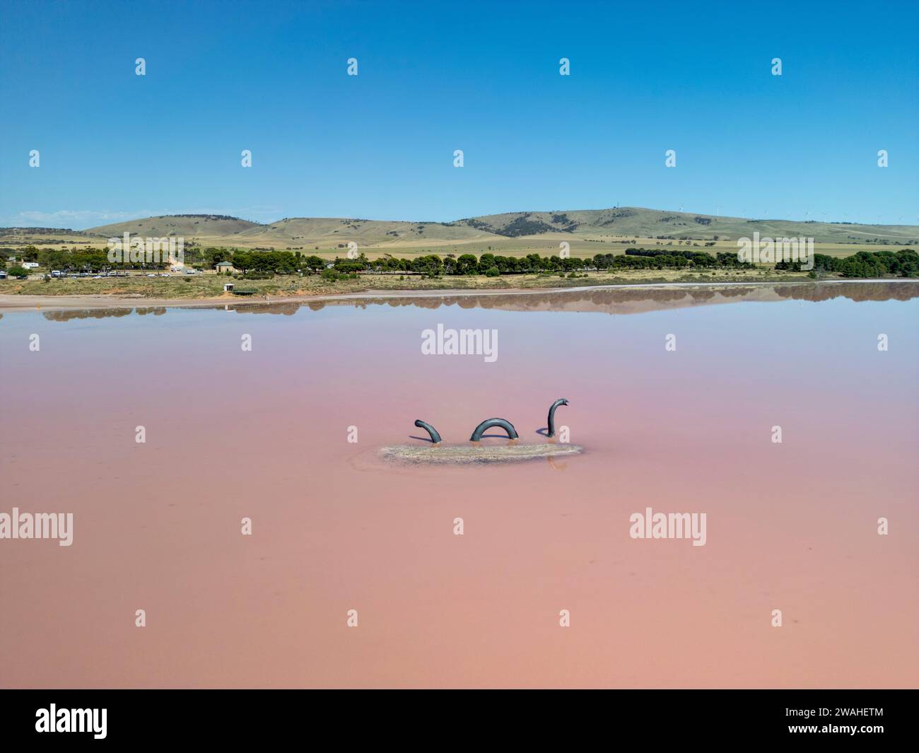 Vues aériennes du lac Bumbunga (Lochiel's Pink Lake) dans la Clare Valley en Australie méridionale Banque D'Images