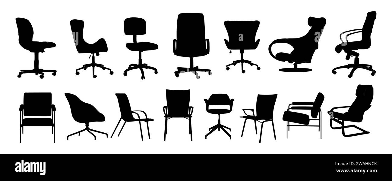 Ensemble de différents vecteurs de chaises de bureau isolés. Illustration de Vecteur