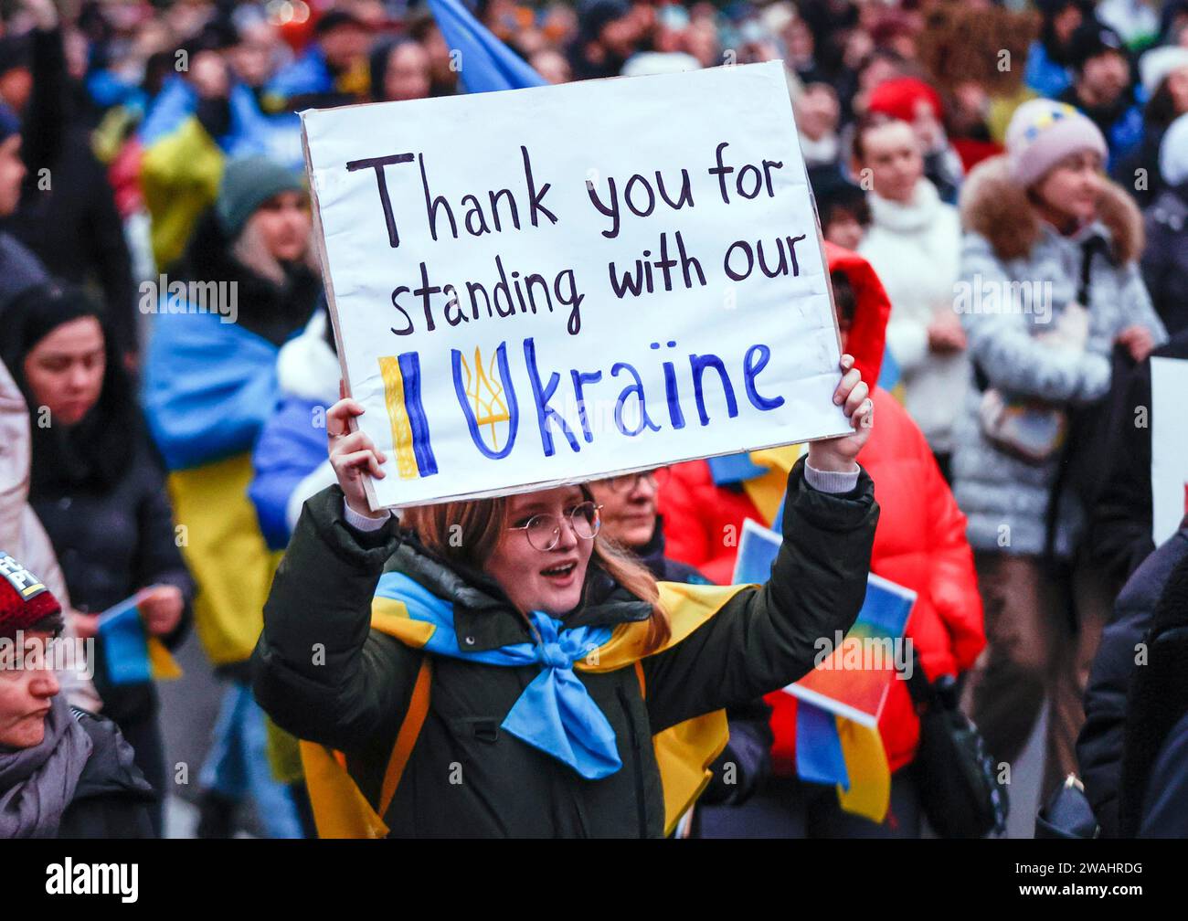 Manifestation à l'occasion de l'anniversaire de la guerre d'agression russe contre l'Ukraine, Berlin, 24 février 2023 Banque D'Images