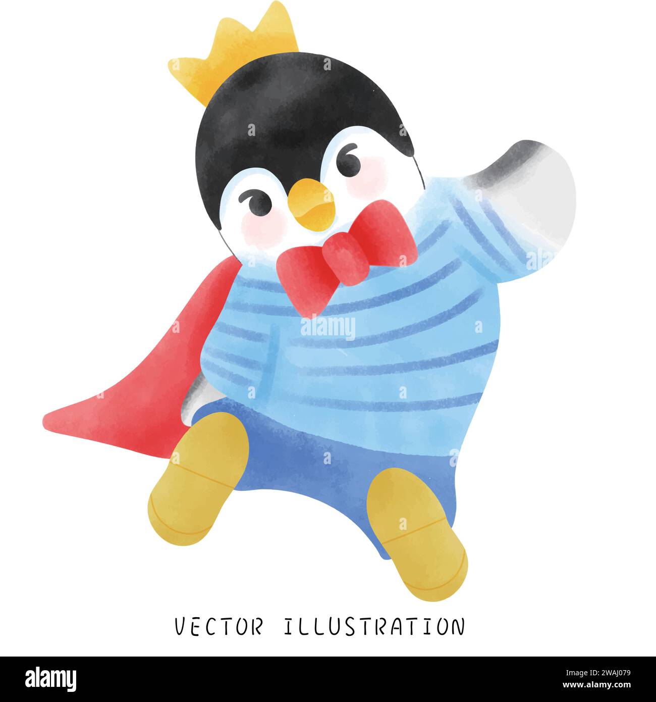 Mignon pingouin dans le style aquarelle saut et spinning Illustration de Vecteur