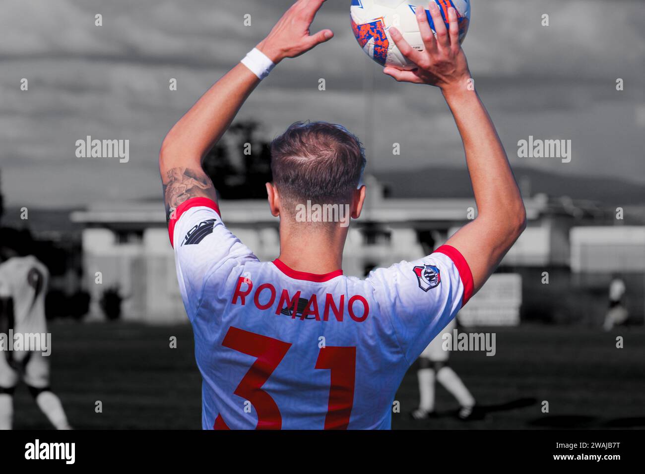 Joueur de football en Throw-in / Giocatore di calcio / rimessa laterale / série D. Banque D'Images