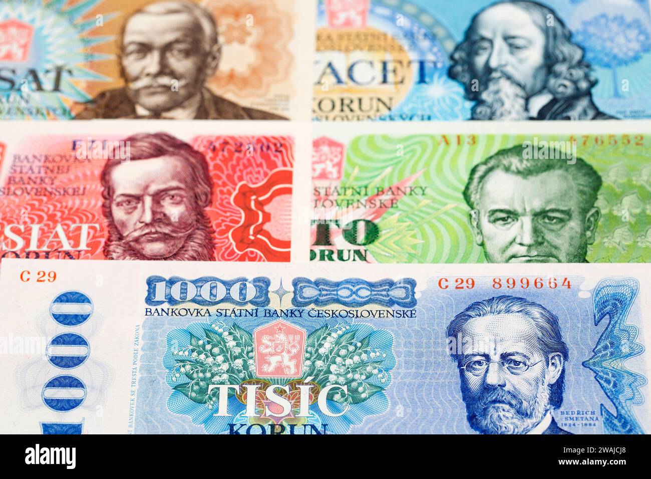 Vieil argent tchécoslovaque - koruna un fond d'affaires Banque D'Images
