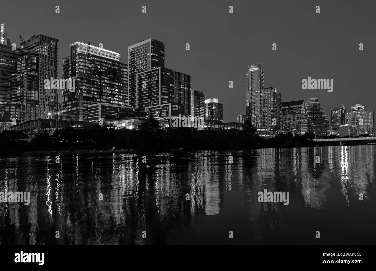 Vue sur Austin, Texas, au centre-ville des États-Unis. Nuit coucher de soleil ville. Banque D'Images