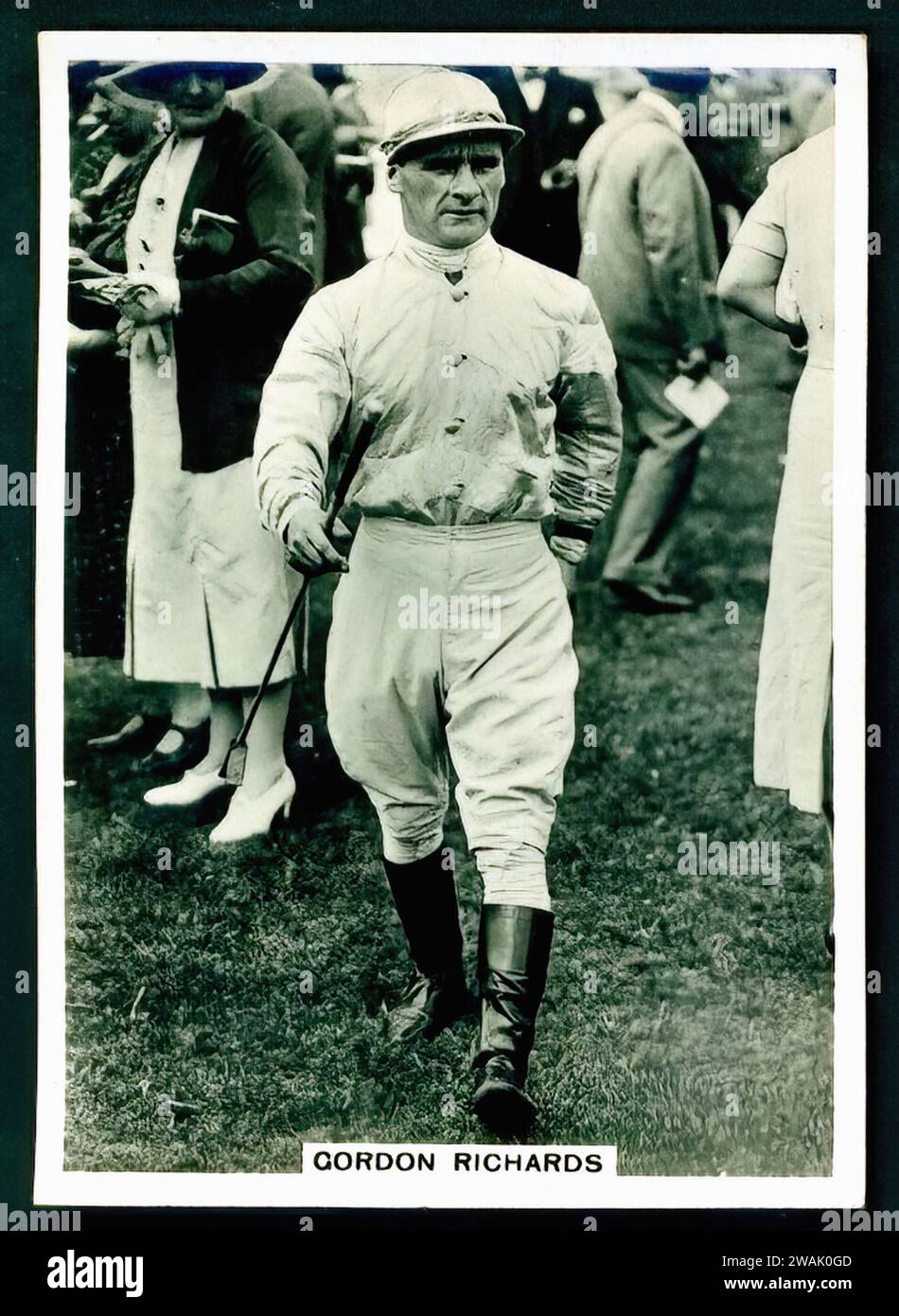 Champion Jockey, Gordon Richards - Illustration de carte de cigarette Vintage, courses de chevaux Banque D'Images