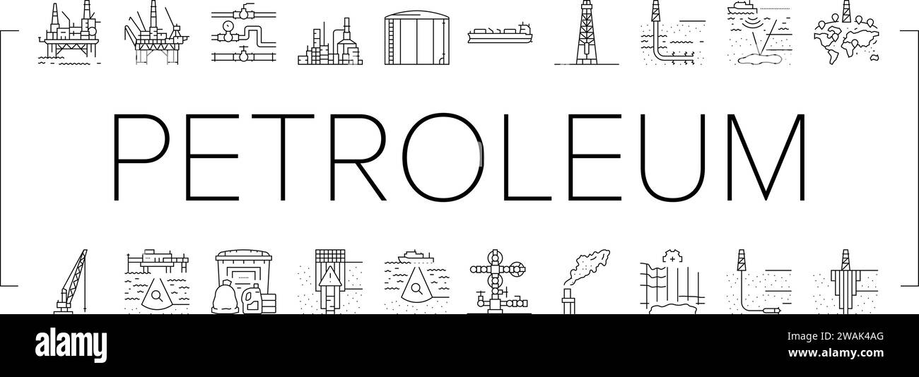 vecteur d'ensemble d'icônes d'industrie pétrolière d'ingénieur pétrolier Illustration de Vecteur