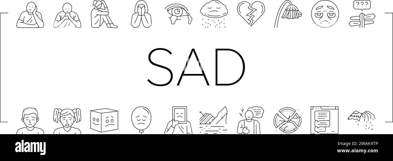 vecteur d'icônes de visage d'émotion d'humeur triste Illustration de Vecteur
