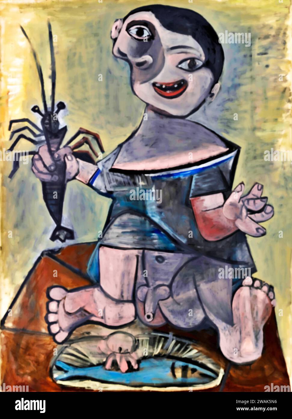 Jeune garçon au homard, 1941 (peinture) de l'artiste Picasso, Pablo (1881-1973) Espagnol. Illustration de Vecteur