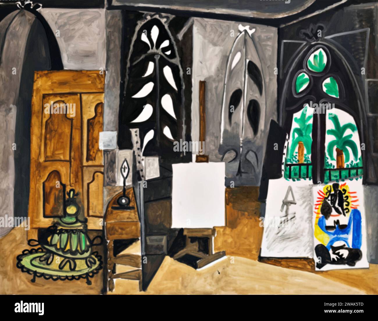 The California Workshop 1956 (peinture) de l'artiste Picasso, Pablo (1881-1973) Espagnol. Illustration de Vecteur