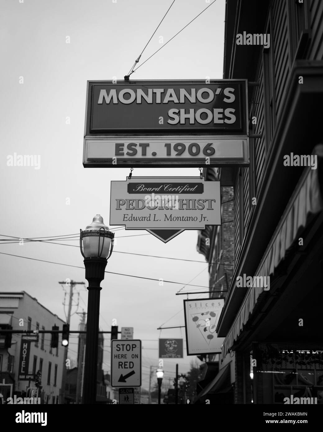 Montanos Shoe Store signe vintage, Saugerties, New York Banque D'Images