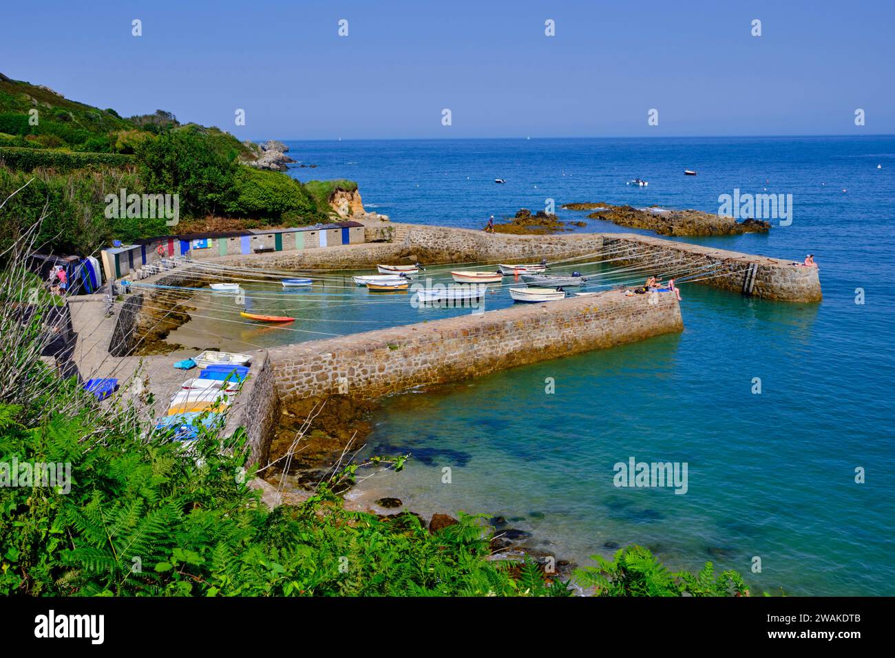 France, Normandie, Département de la Manche, Cotentin, Cap de la Haye, Saint-Germain-des-Vaux, Port racine est le plus petit port de France Banque D'Images
