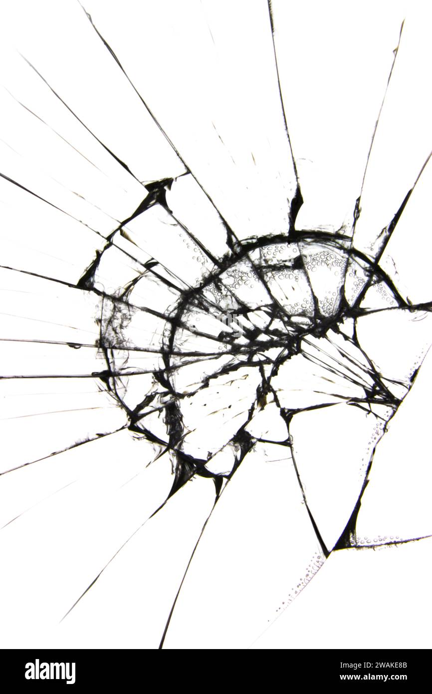 L'effet d'un écran de smartphone cassé, la texture des fissures sur un fond blanc Banque D'Images