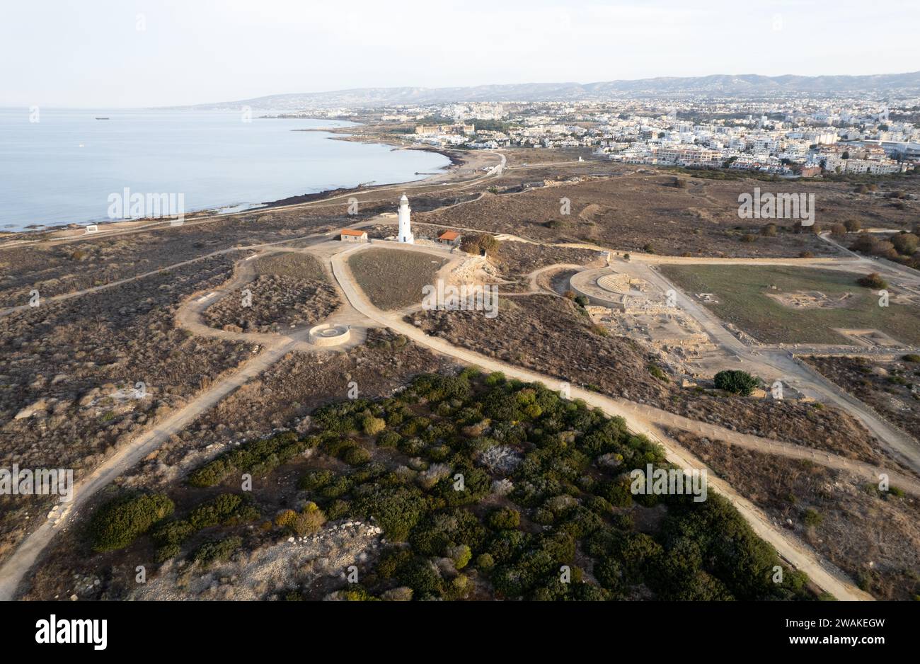 Drone paysage aérien de parc archéologique, lieu antique. NEA Paphos, chypre Banque D'Images