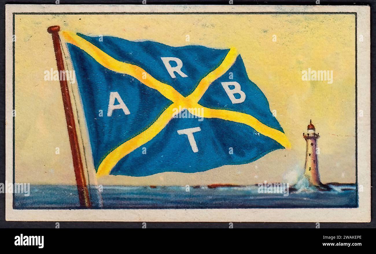 Drapeau de la maison, navires à vapeur transatlantiques - Illustration de carte de cigarette allemande vintage Banque D'Images