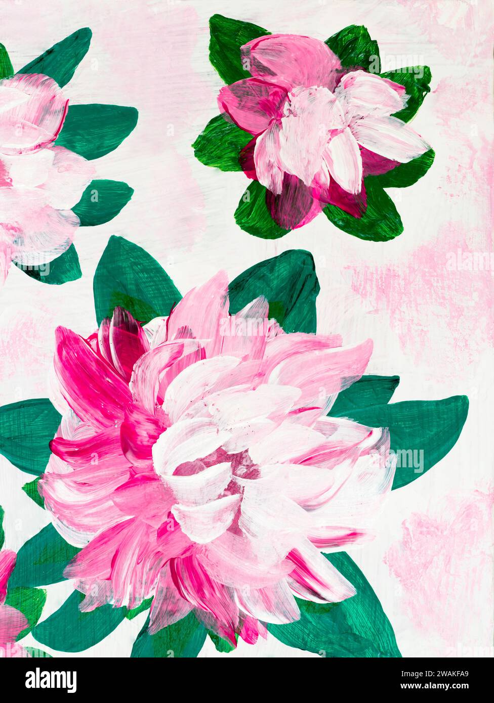 Fleurs abstraites roses, original dessiné à la main, style impressionniste, texture de couleur, coups de pinceau, arrière-plan artistique. Art moderne Art contemporain Banque D'Images