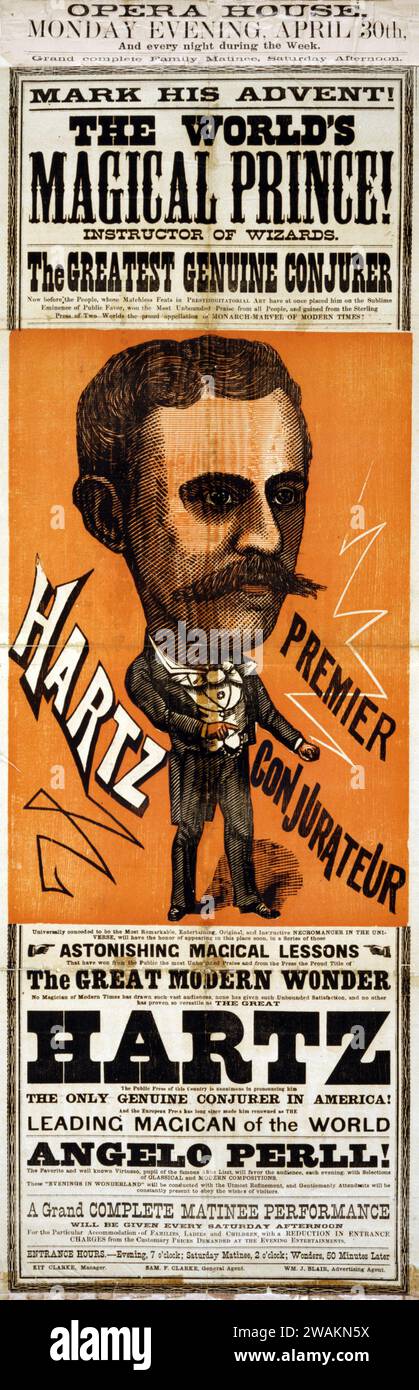 Magicien Hartz, premier conjuré - affiche Magic Show, États-Unis 1888 Banque D'Images