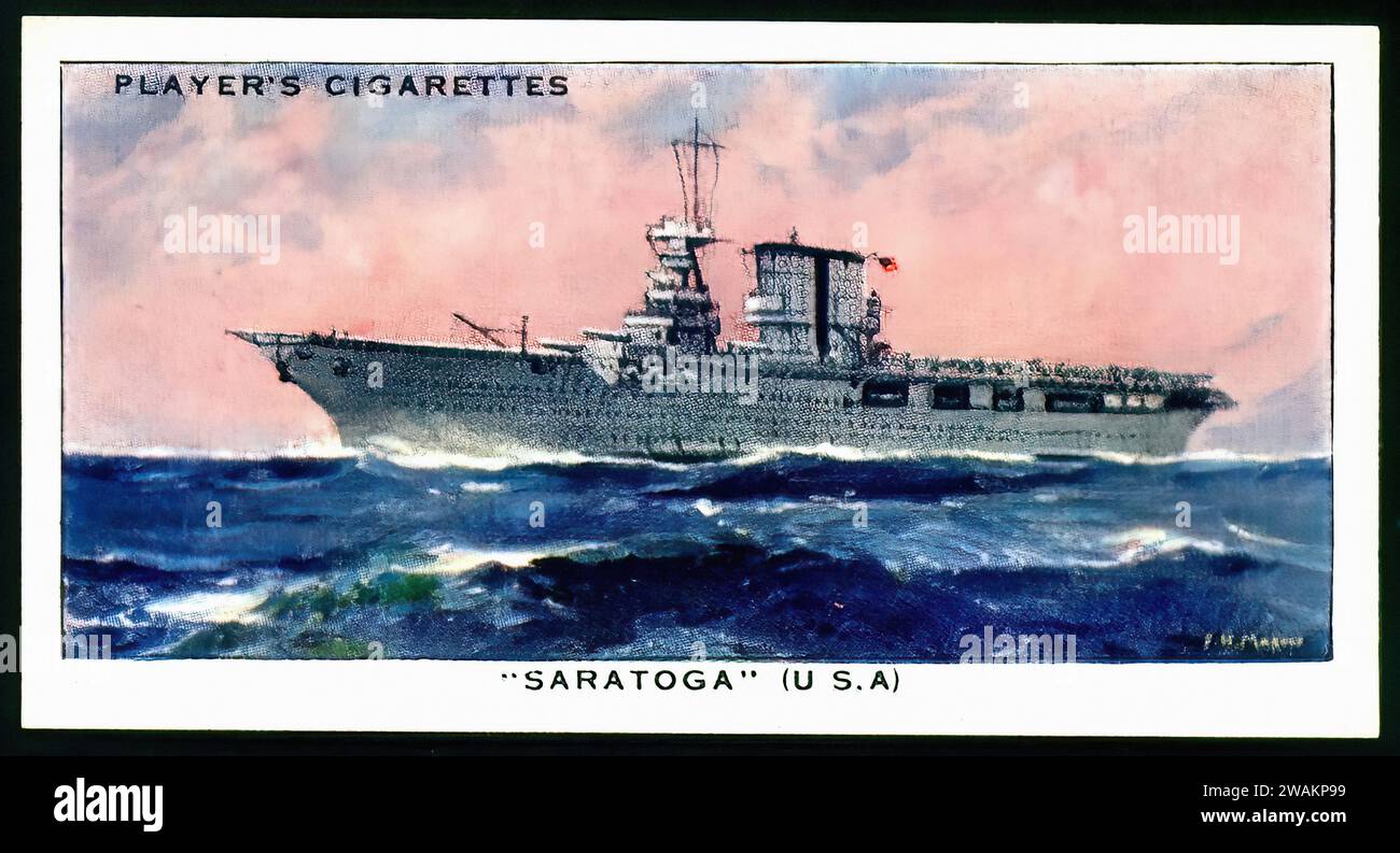 USS Saratoga - Illustration de carte de cigarette vintage Banque D'Images