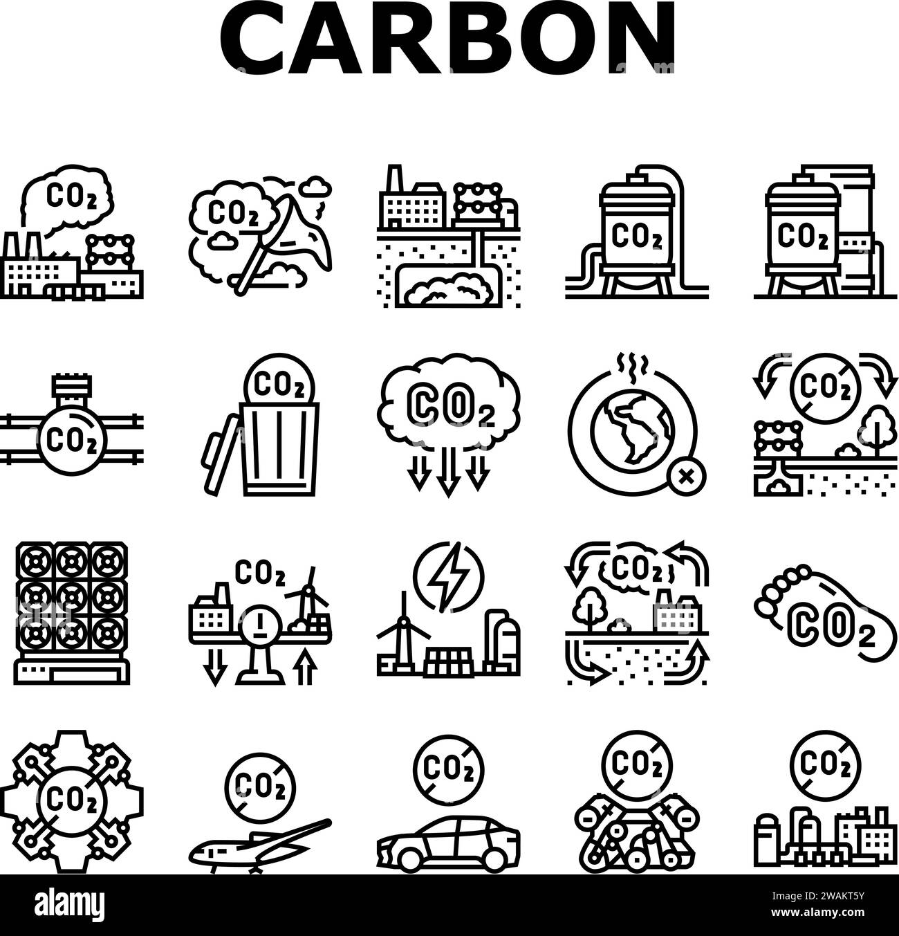 vecteur de réglage des icônes de stockage du co2 de capture du carbone Illustration de Vecteur