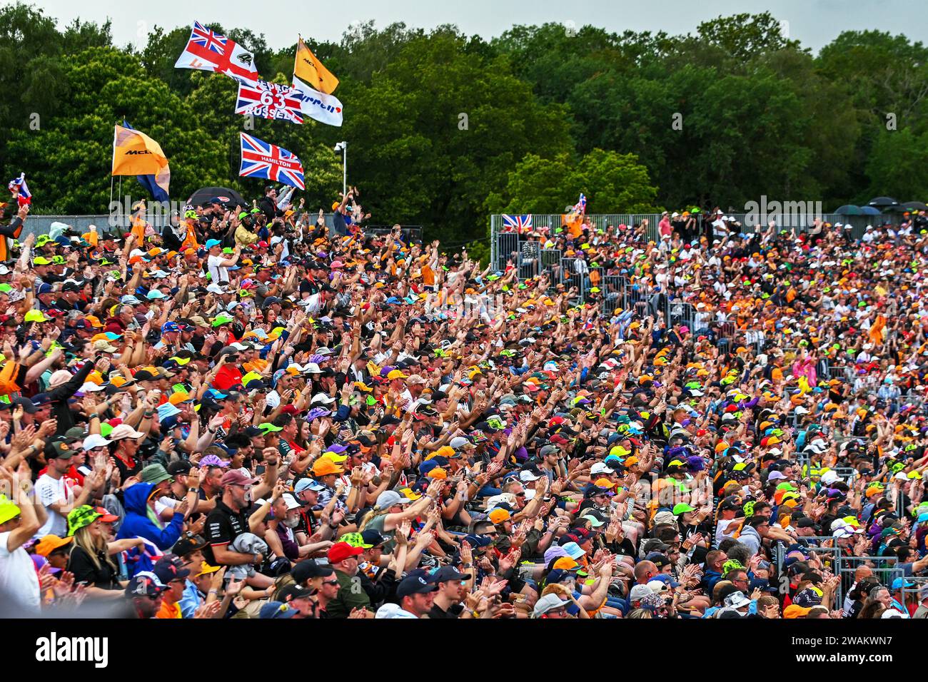 Supporters acclamés au Grand Prix de Grande-Bretagne de F1 Banque D'Images