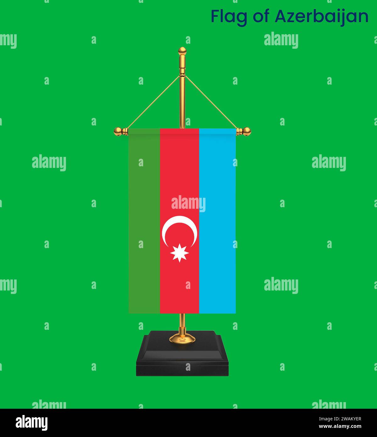 Drapeau détaillé élevé de l'Azerbaïdjan. Drapeau national de l'Azerbaïdjan. Europe orientale et Asie occidentale. Illustration 3D. Banque D'Images