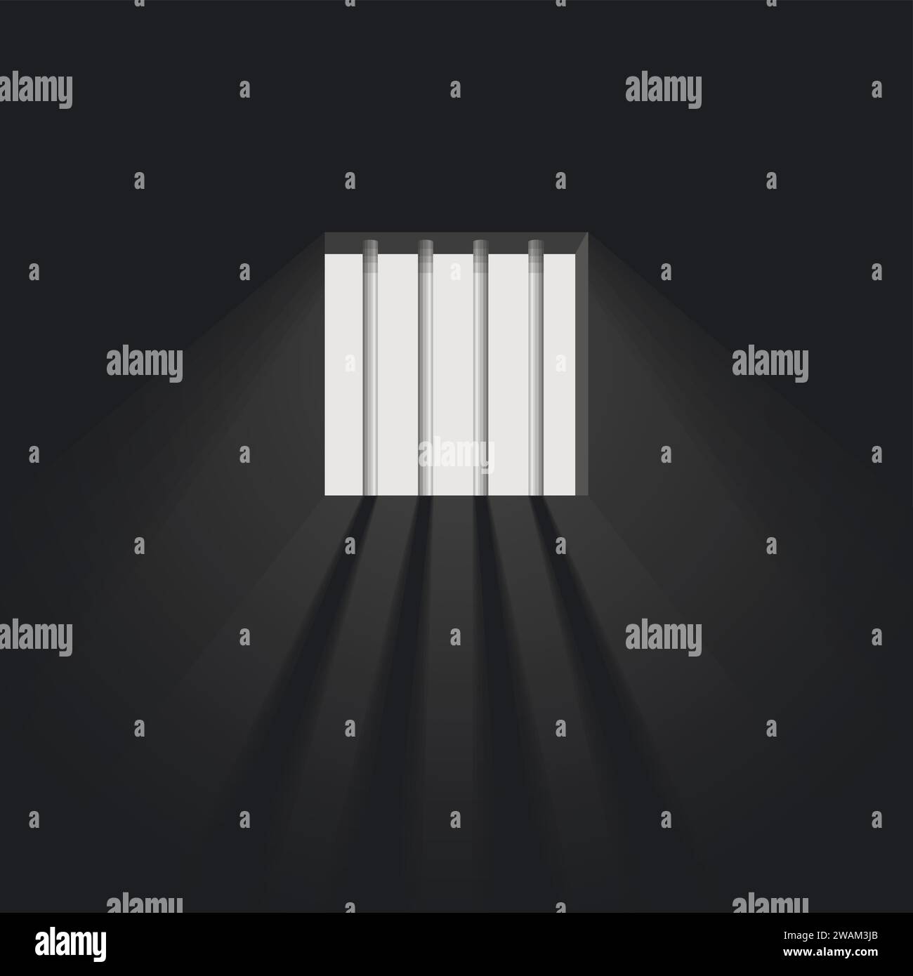 Fenêtre de la salle de prison avec barreaux. Les rayons du soleil se fraient un chemin à travers la fenêtre. Intérieur de la cellule de prison. Illustration vectorielle Illustration de Vecteur