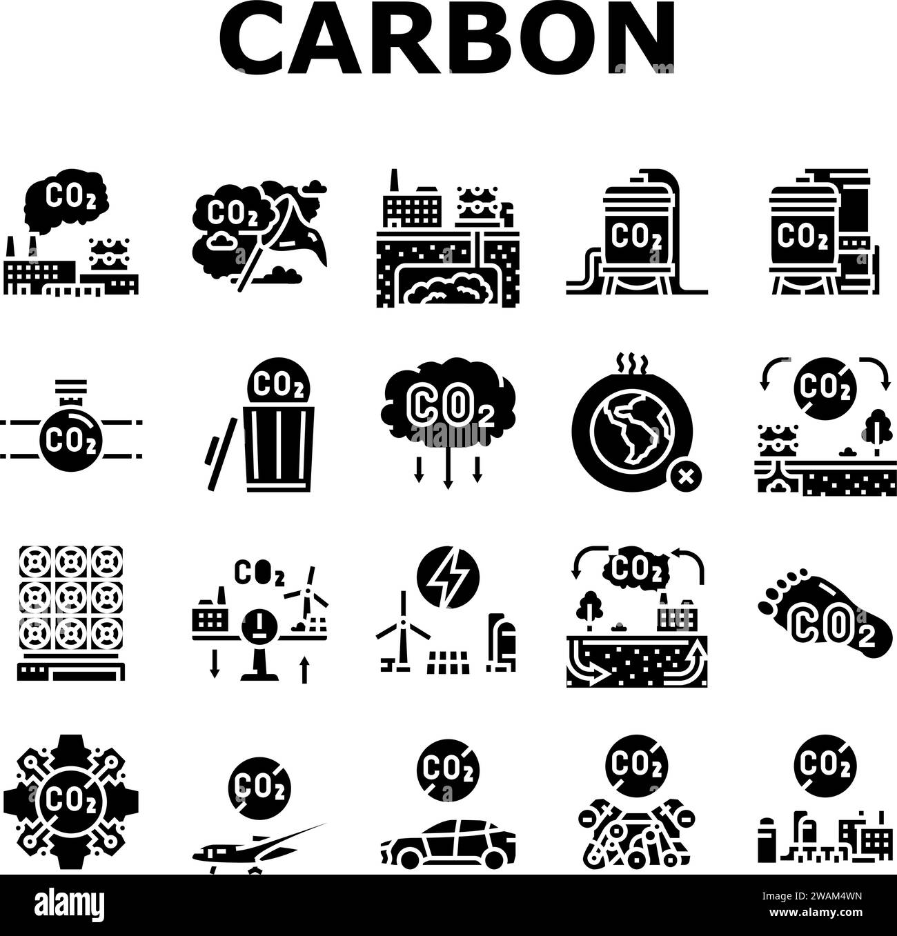 vecteur de réglage des icônes de stockage du co2 de capture du carbone Illustration de Vecteur