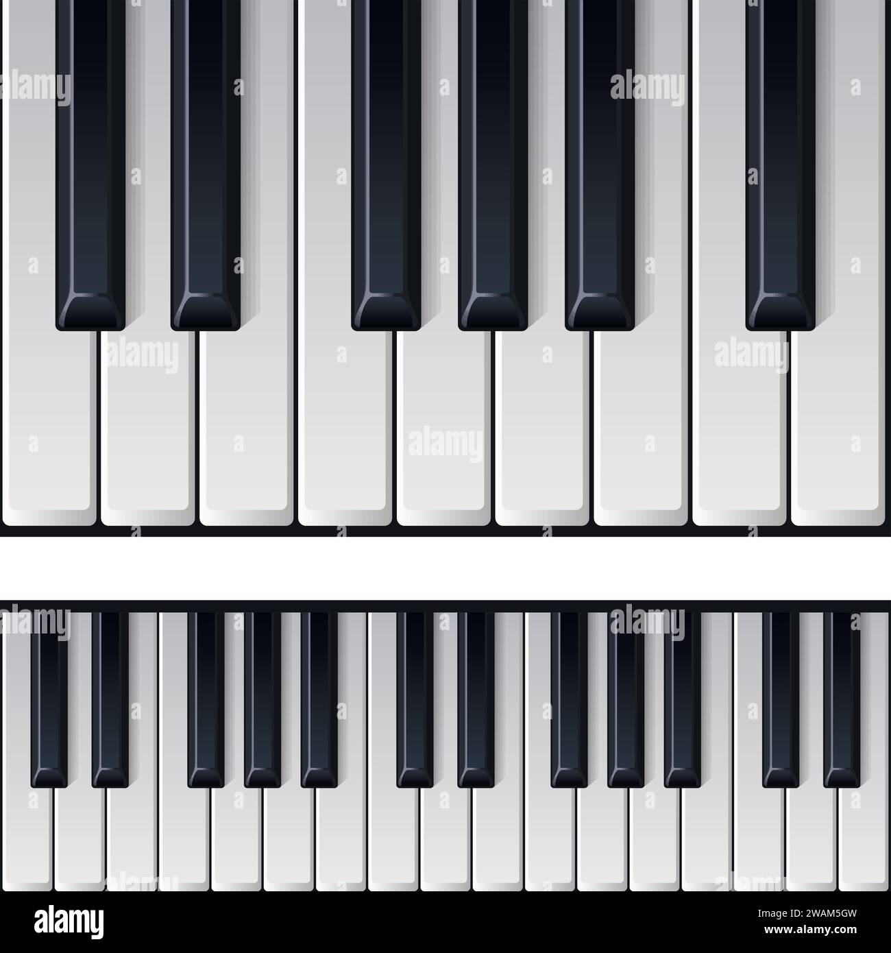 Touches de piano réalistes. Clavier de piano ombragé réaliste et détaillé sans couture. Vue de dessus de l'instrument de musique. Illustration vectorielle Illustration de Vecteur