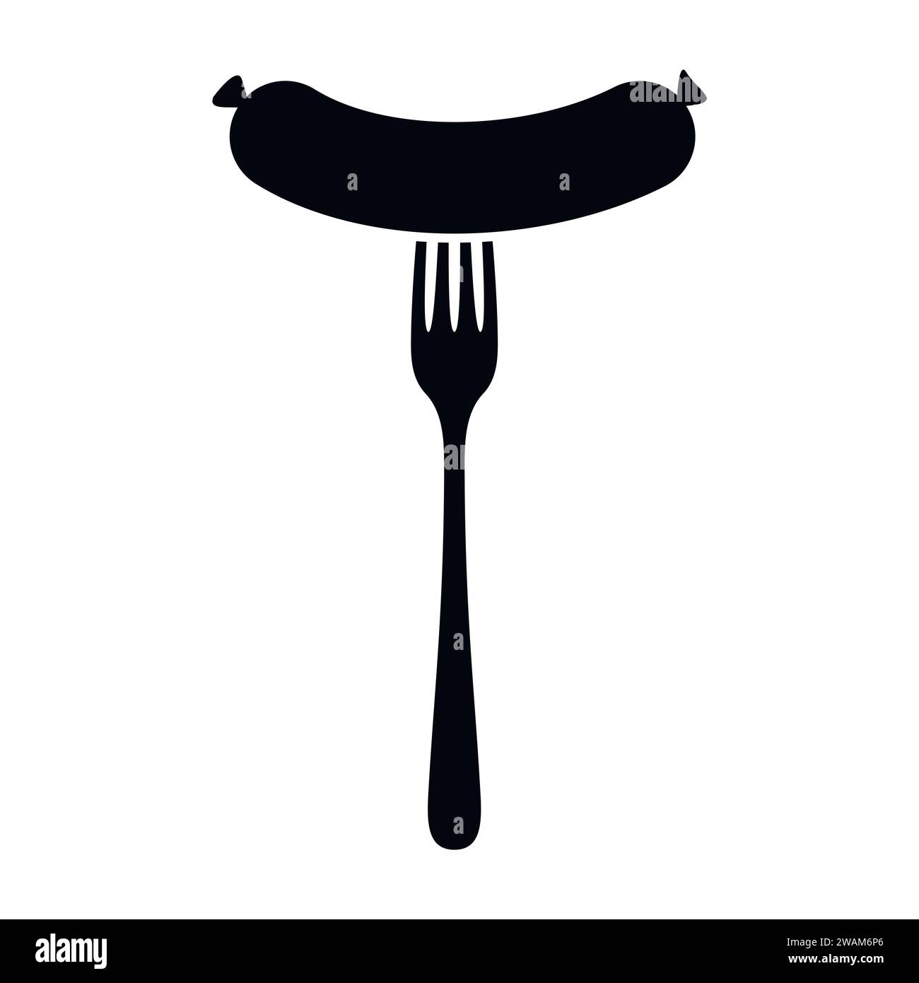 Saucisse grillée sur une icône de fourchette isolée sur fond blanc. Illustration vectorielle d'aliment de viande Illustration de Vecteur