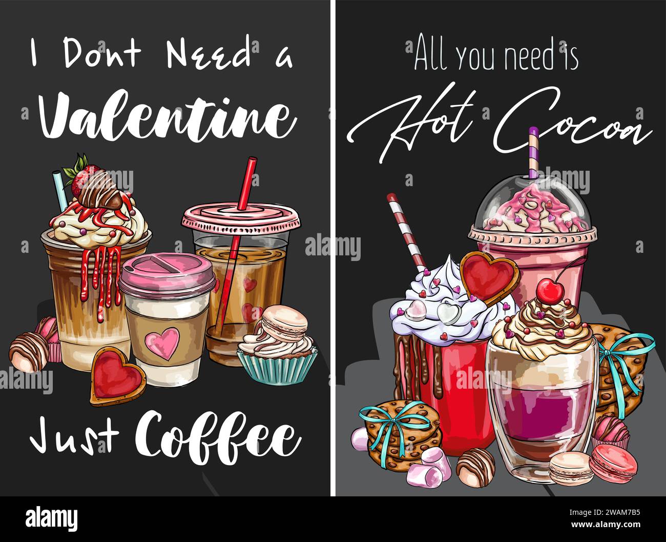 Bannière Je n'ai pas besoin d'une Saint Valentin, juste du café. impression numérique, design de t-shirt, autocollants Illustration de Vecteur