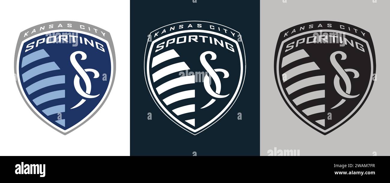 Sport Kansas City FC couleur Noir et blanc 3 style logo USA club de football professionnel Illustration vectorielle image modifiable abstraite Illustration de Vecteur