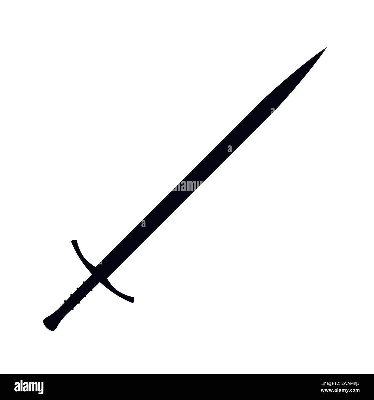 Silhouette d'icône d'épée de chevalier isolé sur fond blanc. Bras en acier, arme médiévale. Illustration vectorielle. Illustration de Vecteur